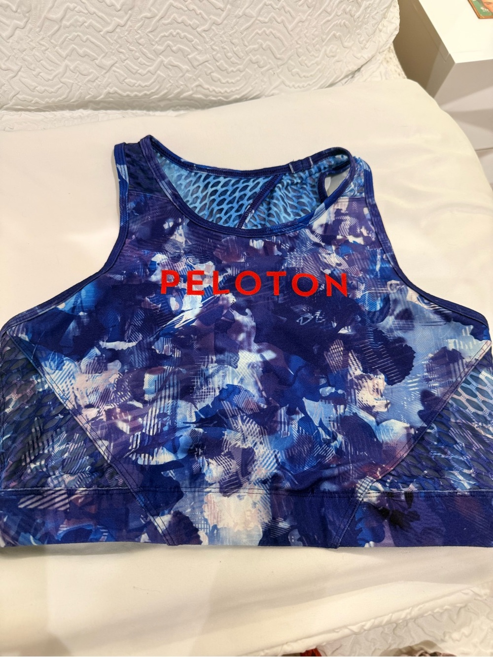 Peloton Blue Multi-Print High Neck Sports Bra